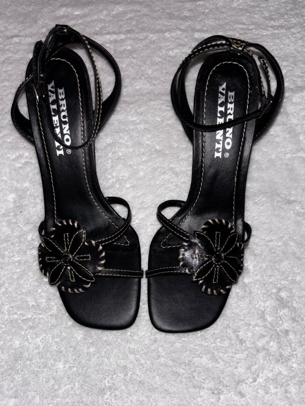 Bruno Valenti Women’s Black Ankle Strap Dress Sandals Floral | Size US 7.5